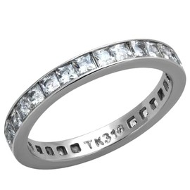 YourJewelleryBox Princess 3mm band silver wedding ring band simulated diamond stainless steel (Z2)