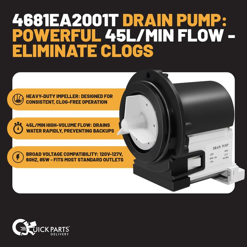 Quick Parts Delivery 4681EA2001T Washing Machine Drain Pump, Replacement for
