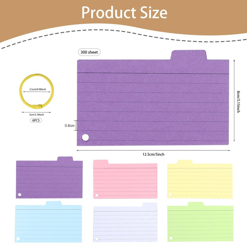 300 Revision Cards, 3.5" x 5" Index Cards with 6