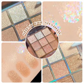 FEXPDL Glitter Eyeshadow Palette, 9 Colour Eye Shadow Pallets for Girls, Shimmer Eyeshadow Palette, Sleek Makeup Natural Waterproof Long Lasting Highly Pigmented, with Brushes