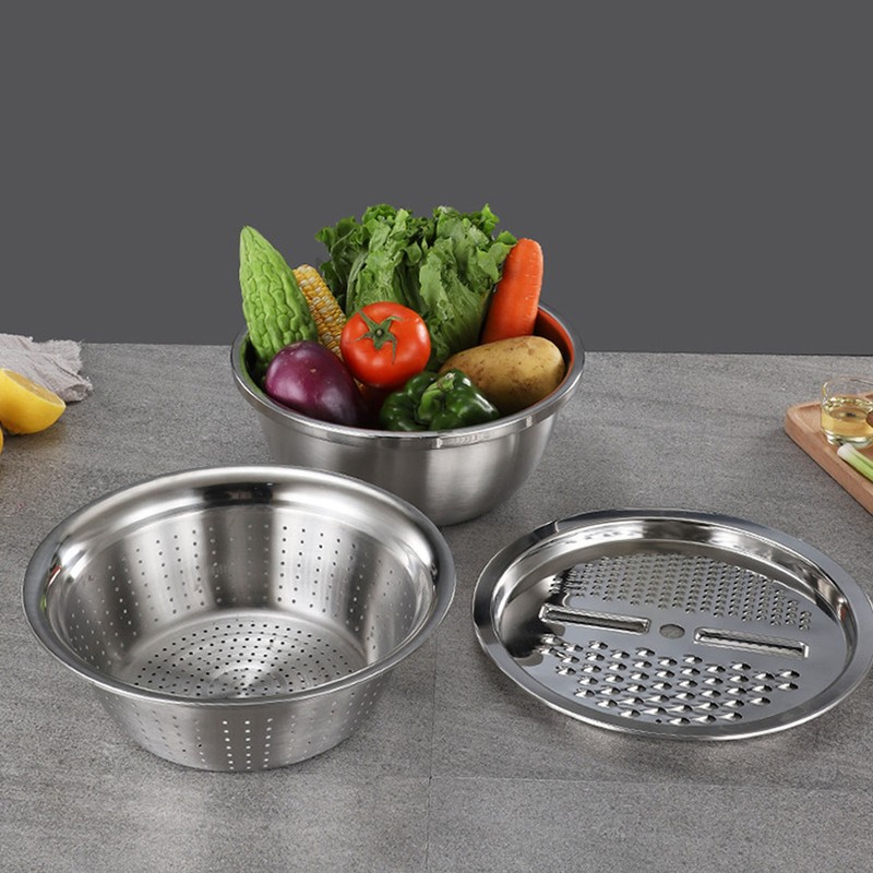 3pcs Stainless Steel Drain Basket Vegetable Cutter 3 in 1