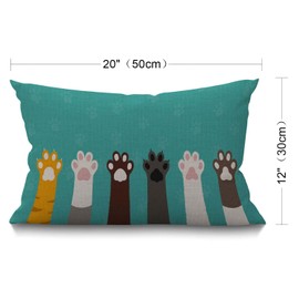 BGBDEIA Oblong Cushion Cover Farmhouse 12x20 Inch Soft Linen Throw Pillowcase Cute Colorful Cat Paws Print Design Art Pillow Cover for Couch Bed Sofa Chair,30 x 50 cm