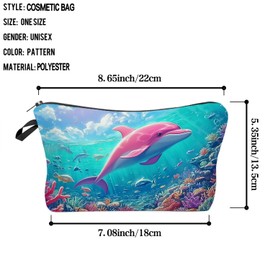 Livel lhood Pink Dolphin Gift Dolphin Makeup Bag Cute Small Makeup Organizer Bag Travel Toiletry Zipper Pouch Ocean Gifts for Dolphin Lovers Dolphin Cosmetic Bag for Women Friends