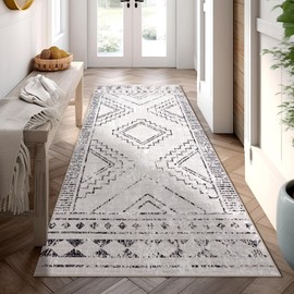 ILANGO Moroccan Runner Rugs for Hallway 2.5'x6' Machine Washable Area Rugs with Rubber Backing Modern Rugs Non Slip Carpet for Kitchen Indoor Floor Dedroom Farmhouse Dining Room, Foldable(Stone Grey)