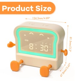 QIGEEKU Digitaler Wecker für Kinder, Kinder Lichtwecker, Toast Wecker mit Variabler Form, Schlummer, Nachtlicht Timer, 3 Wecker, Halterung, Nachtlicht-Timer, Countdown, einstellbare Helligkeit