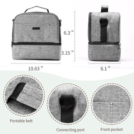 Lmbabter Bolsa de pañales – Bolsa pequeña para extractor de leche materna, bolsa de almuerzo de doble capa para almacenamiento de leche materna (gris oscuro)