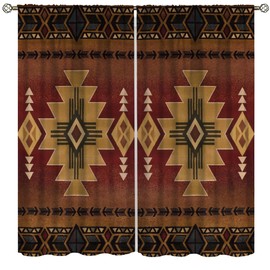 Yoakiet Vintage Aztec Curtains for Bedroom, Native American Southwestern Navajo Nation Boho Geometric Print Blackout Rod Pocket Window Treatments Drapes for Living Room Bathroom Home Decor42x45in