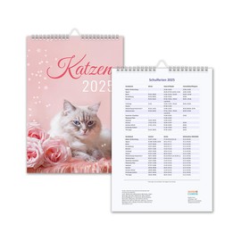 Calendar 2025 Cat Wall Calendar DIN A4 Cat Calendar with School Holidays Cat Motif Pink