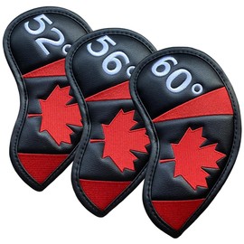 NEwoilkwo Canadian Flag Golf Wedge Covers Headcovers Set 52 56 60, Black Synthetic Leather Golf Iron Covers for Golf Clubs | 3Pack 52 56 60 Wedge Headcovers