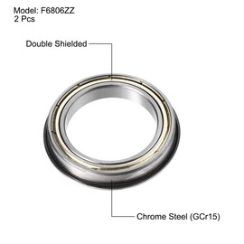 sourcing map F6806ZZ Flange Ball Bearings 30 x 42 x 7 mm Double Shielded Chrome Steel Bearing Pack of 2
