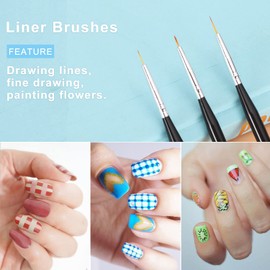 TEOYALL Nail Art Brushes, Nail Design Painting Brushes Builder Gel Brush Nail Dotting Tools Nail Fine Liner Brushes