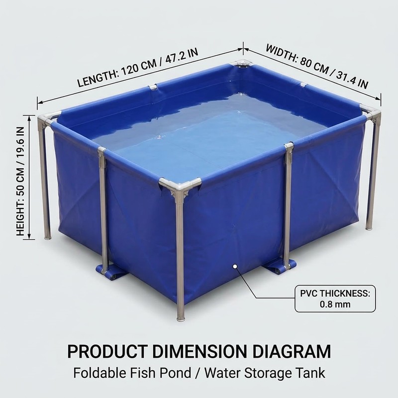 Foldable Canvas Above Ground Fish Pond with Steel Frame &