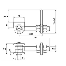 ATTAS Gate Hinge M12 | 180° Opening Hot-Dip Galvanised Screws, Nuts, Bolts and Cotter Pin | Thread Welding Tape