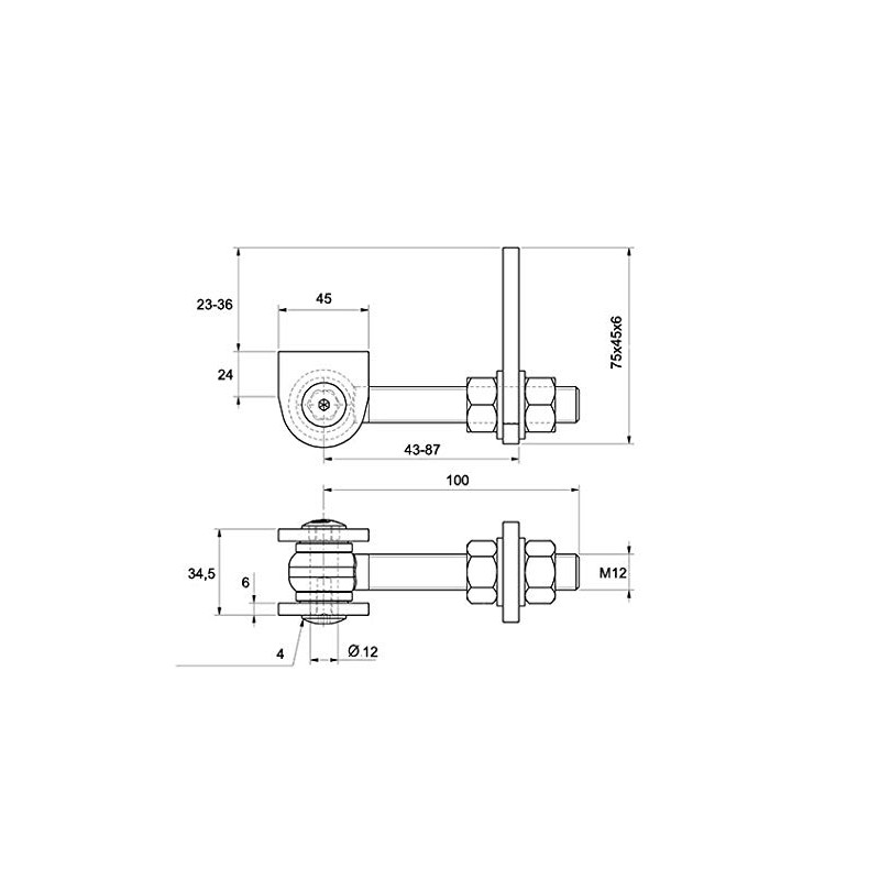 ATTAS Gate Hinge M12 | 180° Opening Hot-Dip Galvanised Screws,