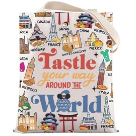 LEVLO Magic Kingdom Food & Wine Festival Tote Bag Snack Lover Gift Taste Your Way Around The World Snack Shoulder Bag, Taste Your Way Tote, Medium