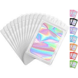 Funfery 100 Pcs Resealable Bags Clear Holographic Bags,Smell Proof Packaging Baggies,Mylar Food Storage Bags,Zipper Sealing Bags for Coffee Bean,Cookies,Jewelry Sample Small Business(White,3.5x6.3in)