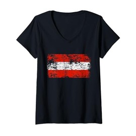 Womens Austria Flag Vintage Austria Holiday Austria Motif V-Neck T-Shirt
