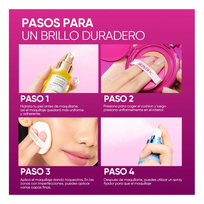 Skintific Cushion Glow Base Hidratante Cobertura Media Spf
