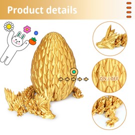 Winged Dragon Surprise Egg 3D Printed Dragon Eggs with Dragon Inside Collectible Fantasy Dragon Desk Toy Gifts for Kids Adults Christmas Easter Birthdays Holiday Decor(Gold,Large)