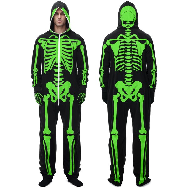 FancyFun Halloween Skeleton Costume for Men Glow in Dark Two-Sided