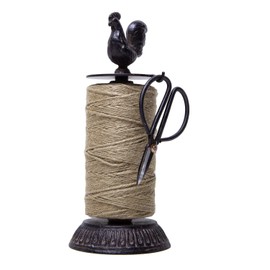 SOFFEE DESIGN Vintage Jute Twine Spool and Scissors Holder for Garden Farmhouse Kitchen Antique Twine and Scissors Set Black Rooster