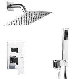 Heable Chrome Shower System with High Pressure 8'' Rainfall Shower Head, Handheld Shower head, Bathroom Luxury Rain Mixer Shower Combo Set Wall Mounted Shower Faucet Rough-in Valve and Trim Kit