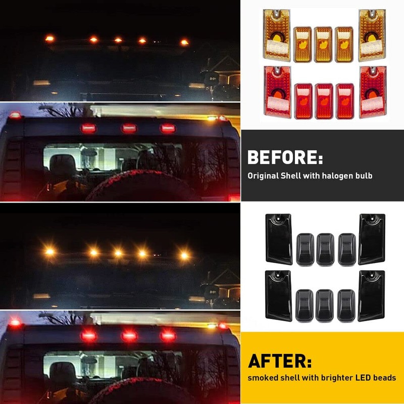 GTINTHEBOX 10pcs Smoked Lens Front Rear Cab Roof light Compatible