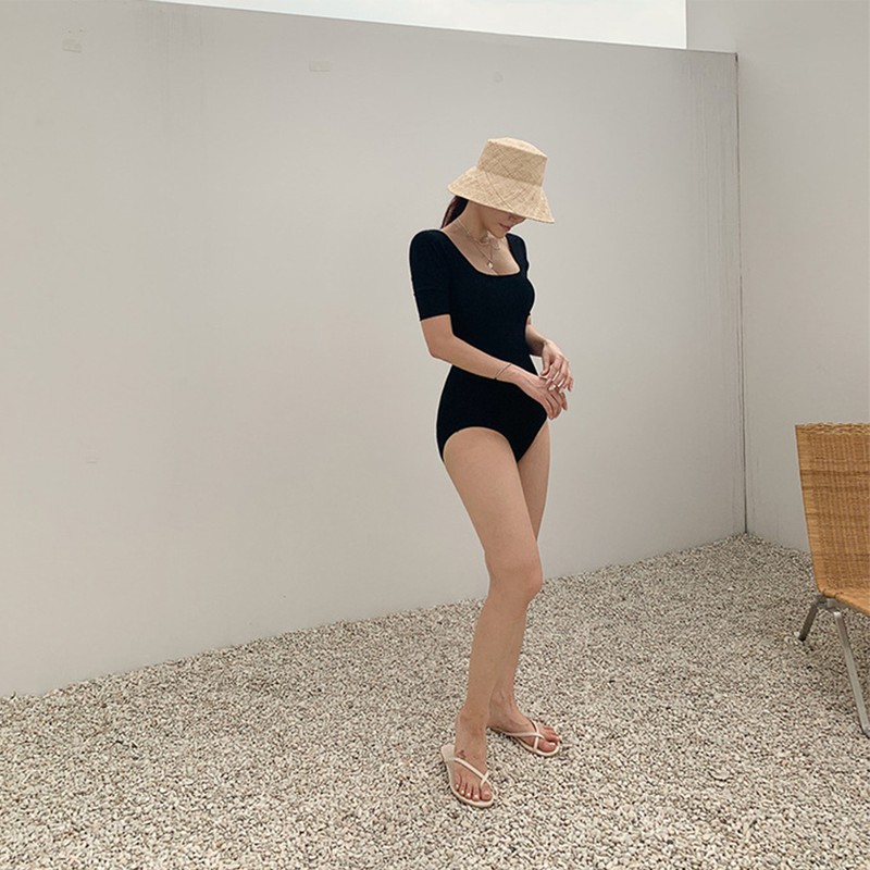 Short Sleeve One Piece Swimsuit Woman Backless Push Up Swimwear