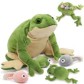 MorisMos 52 cm Long Frog Cuddly Toy XXL, Plush Frog with 4 Babies (3 Tadpoles and 1 Small Frog), Large Frog Frog Plush Toy, Cuddly Toy, Soft Doll Cushion Toy for Boys