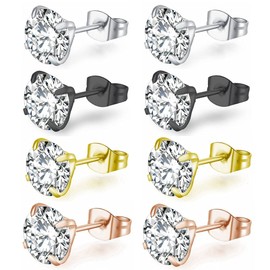 4 Pairs Surgical Steel Stud Earrings,Hypoallergenic Double Round 316L Stainless Steel Double Round Cubic Zirconia Screw Backs Stud Earrings for Women Men Boys & Girls (Pack 2) (4 Pack-7mm)