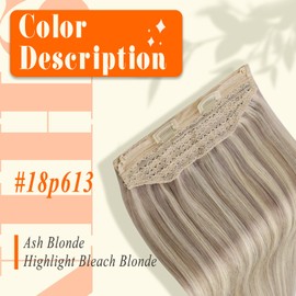 Full Shine Wire Hair Extensions Real Human Hair with Invisible Fish Line Hair Extensions Color 18p613 Ash Blonde Highlighted Bleach Blonde Hair Layered One Piece Extensions 12Inch 70G