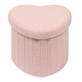 B FSOBEIIALEO Storage Ottoman Cube, Heart Shaped Ottomans with Storage Foot Stool Footrest for Lving Room, Boucle Ottoman Seat for Dorm Room,Faux Teddy Fur, Pink 15"x15"x15"