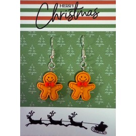Handcrafted Gingerbread Man Earrings | Resin Christmas Earrings for Women | Xmas Gifts Under £5 | Lightweight, Silver Tone Earwires by Indigo Joy