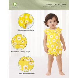 BambooBud Baby Sleeveless Bodysuits Infant Viscose from Bamboo Girls Bodysuit Babies Tank Organic Jumpsuit Soft Clothes, Daisy on Yellow, 6-12Months