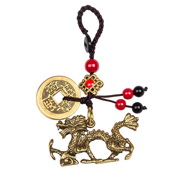 Mansiyuyee Brass 12 Chinese Zodiac Sign Statue Keychain with 5