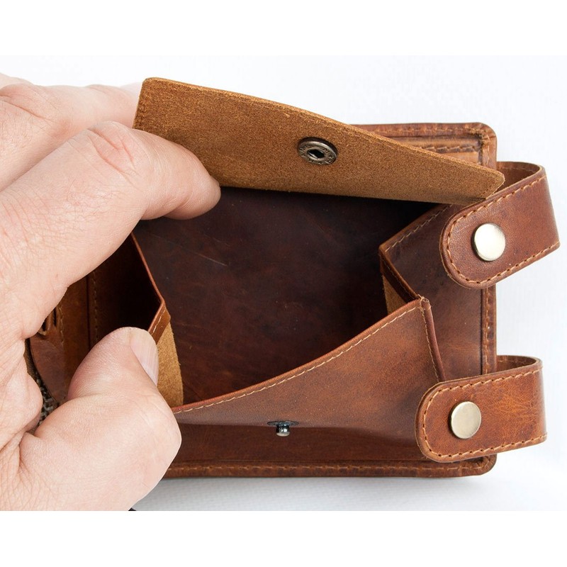 FLW Men's Biker Natural Leather Wallet with a Metal Chain