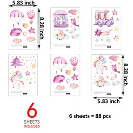 Maydahui Cute Pink Unicorn Mini Car Purple Wall Sticker (35 x 35 Inch) House Parachute Wall Decor Peel and Stick Purple Pink for Living room Kids Room Nursery Bedroom Decor