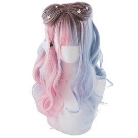Lolita Harajuku Style GAL Series Cosplay Wig, Heat Resistant, Different Left and Right Colors (Light Blue, Pink), Mesh, Long, Curly Hair, Forest Girl, Dream Cute, Princess, Small Face, Party, Costume, Everyday Wig, 21.3 inches (54 cm)