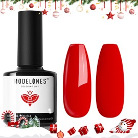 modelones Red Gel Nail Polish, 15 ML Bright Red Gel Polish, Perfect Christmas & New Year DIY Salon Gift for Girls Women