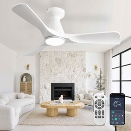 Depuley Ceiling Fans with Lights and APP: Flush Mount Low Profile Ceiling Fan for Bedroom - Dimmable Indoor Outdoor Fan with Remote Control White 3 Blade Ultra Quiet DC Motor Timer