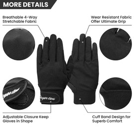FINGER TEN Horse Riding Gloves Equestrian Women Kids for Girls Boys Mesh Breathable Lightweight Color Pack, Comfortable Grip for Summer Winter (Kids-Black, Small)