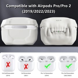 Novastar Compatible with Airpods Pro 2nd Generation Case Cover - Tigertooth Design for Airpods Pro Case Cover - Cool Silicone Protective Case for Airpods Pro 2 Case with Keychain (A-White)