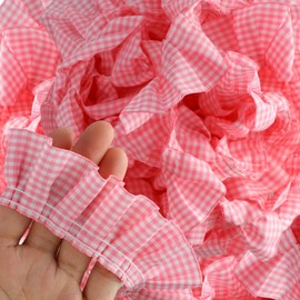 5 PCS Ruffle Trim for Sewing, Gingham Laces, Gingham Ruffle Pleated Lace Trim, Suitable for DIY Craft Sewing Dress Applique Home Decoration Products (Pink)