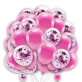 Happy Birthday 13th Pink Age Balloons - Confetti & Pearl, 12" Party Balloons With Ribbon, 10 Pack