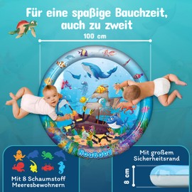 NouBaby® Wassermatte Baby BPA Frei XXL I Babymatte und Spielzeug ab 3, 6 und 9 Monate I Wasserspielmatte Baby, Aqua Matte Baby als Baby Wassermatte, Bauchlage Spielzeug Baby und Baby Matte Wasser