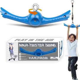 Ninja-Twister Swing Spins Set: Slackline Attachments - 360° Handle Twist-Spin Flips Toy Activate Ninja Powers Warrior Accessories Kids Hang Toys for Playground Backyard Blue - Color: Blue