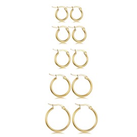 JeweBella 5 Pairs Small Hoop Earrings for Women Girls Stainless Steel Hypoallergenic Classical Huggie Sleeper Hoops for Kids Baby Tiny Silver Hoop Earrings Set