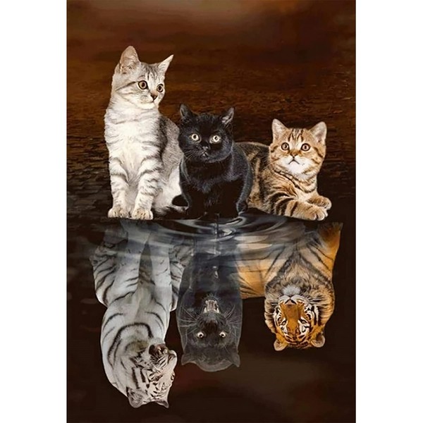 Diamond Painting Pictures, 5D Diamond Painting Kits for Adults Children, Round Diamonds Crystal by Numbers Art DIY Painting Set for Parents Children Interrction, Home Wall Decor (Tiger Kitten 30 x 40