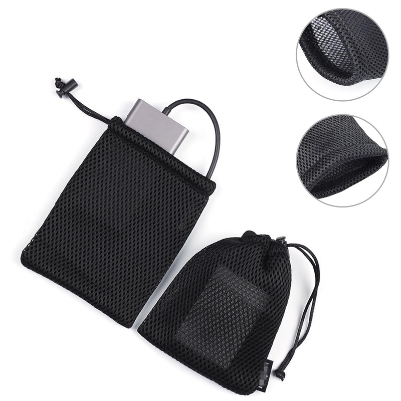 JnTech Mesh Pouch Drawstring Bag Set of 10 9x13cm Black