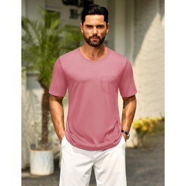 Cotrasen Men's T-Shirts Cotton Short Sleeve Tee Shirts Summer Casual Crew Neck Moisture Wicking Soft Basic Plain Pocket T Shirts Gray Pink S